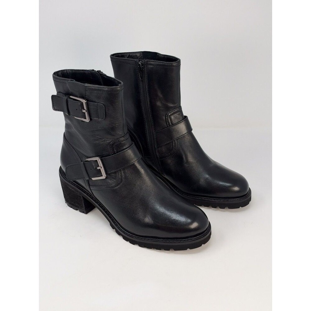 Seychelles Womens Boots Black Leather Run Free Buckle Ankle Heeled Bootie US 8.5 - Picture 2 of 10
